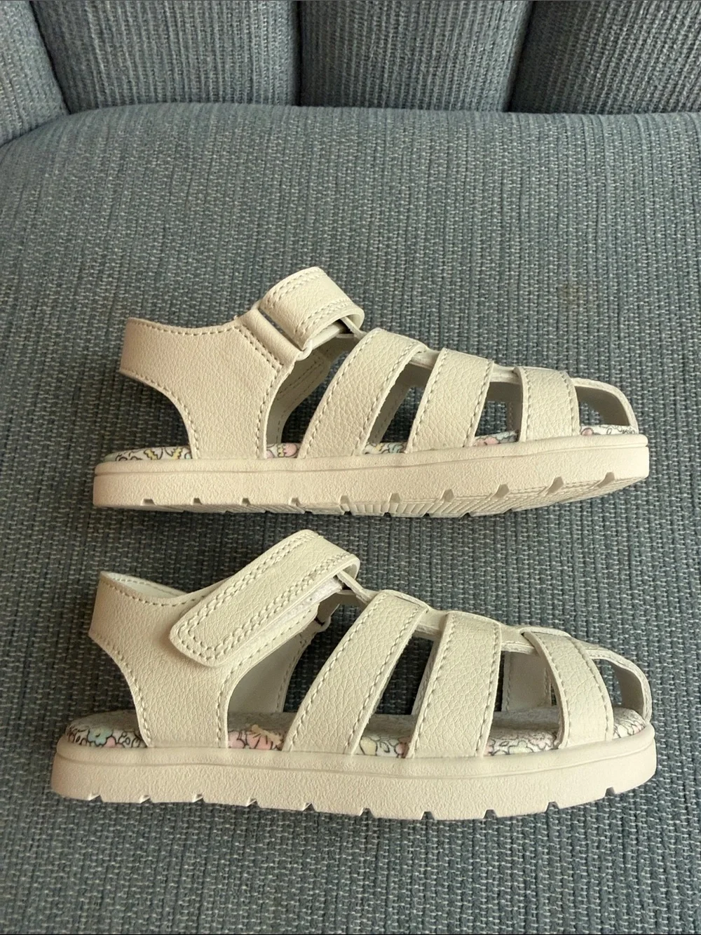 Kids Cream Fisherman Sandals with Floral Insole